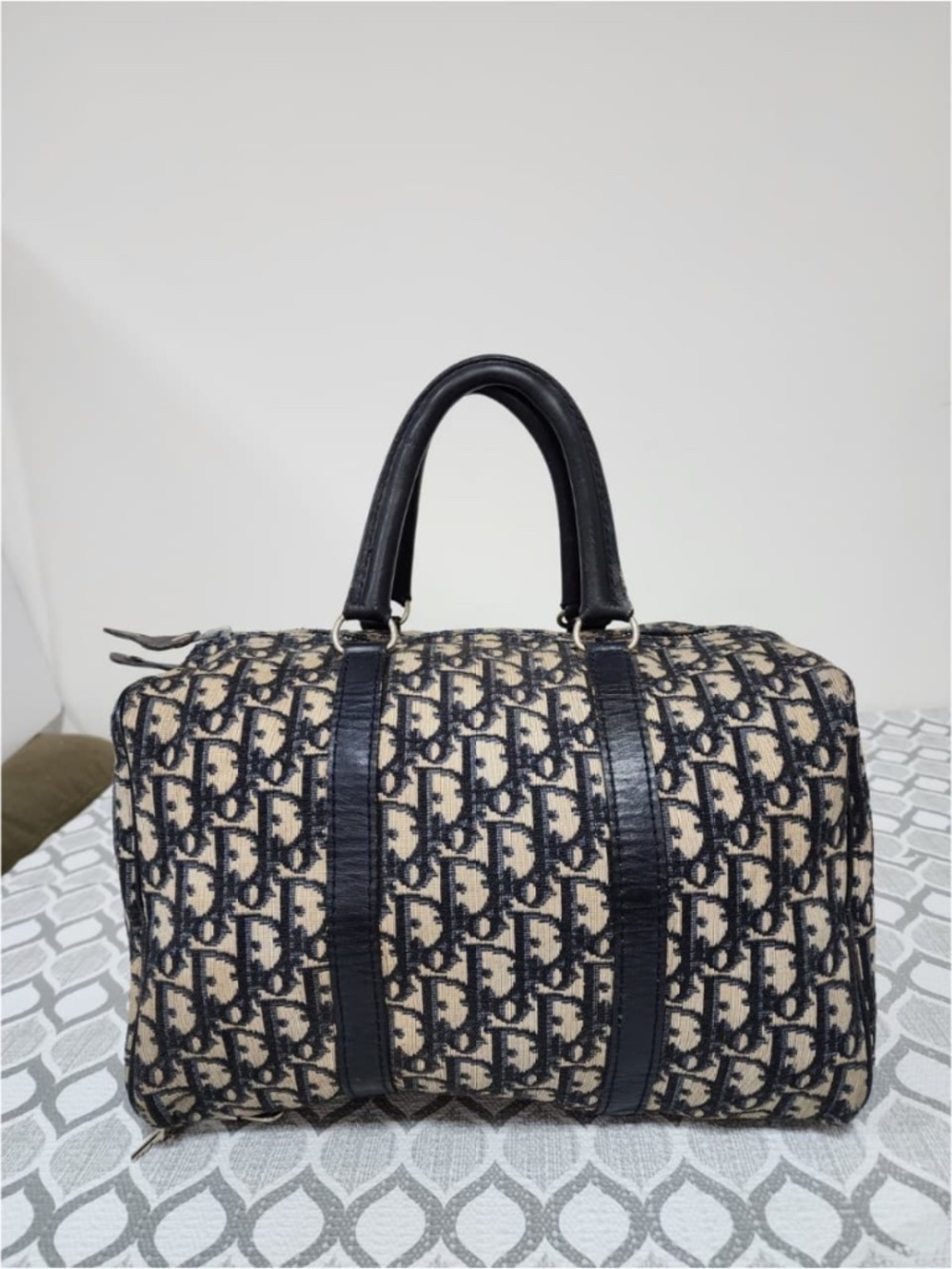 Dior Navy and Beige Monogram Travel Boston Bag